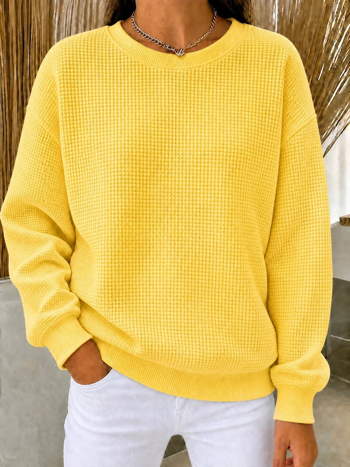 Lanyera jersey de punto gofre con cuello redondo en amarillo
