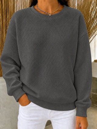 Lanyera jersey de punto gofre con cuello redondo en gris