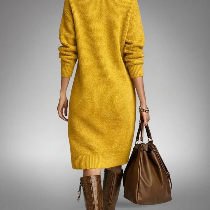 Vestido Elyon en mostaza, vista trasera