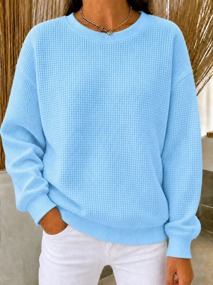 Lanyera jersey de punto gofre con cuello redondo en azul