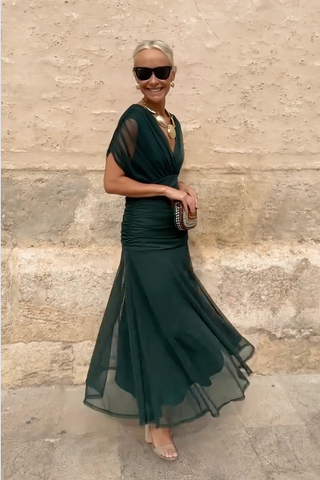 LOUISE | VESTIDO LARGO DE FIESTA ELEGANTE CON CUELLO EN V