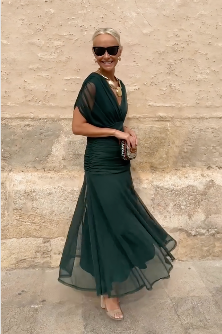 LOUISE | VESTIDO LARGO DE FIESTA ELEGANTE CON CUELLO EN V