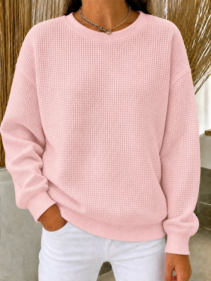 Lanyera jersey de punto gofre con cuello redondo en rosa