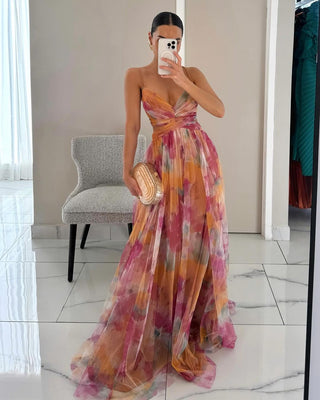 GISELA | VESTIDO LARGO Y CAUTIVADOR CON ESTAMPADO FLORAL