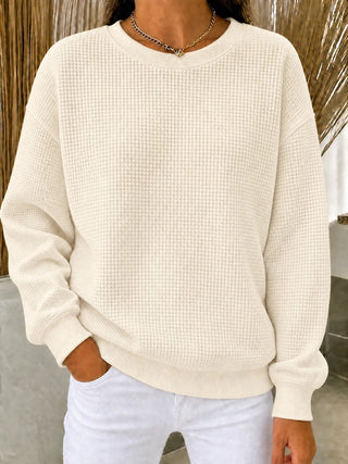 Lanyera jersey de punto gofre con cuello redondo en beige