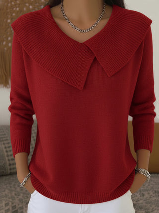 Sunnora jersey cálido de punto con cuello vuelto en rojo