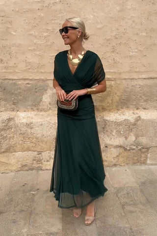 LOUISE | VESTIDO LARGO DE FIESTA ELEGANTE CON CUELLO EN V