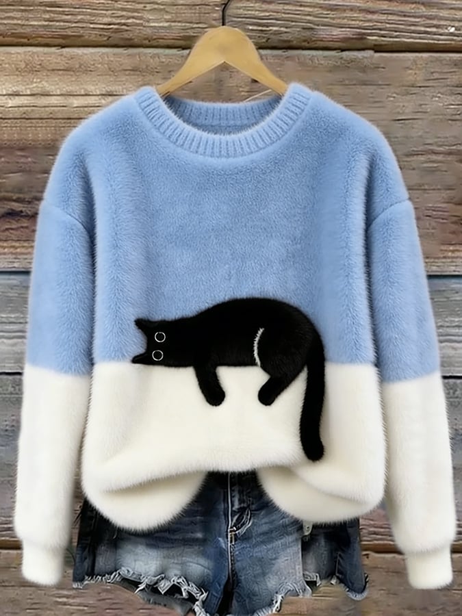 Carine jersey oversize con gato azul y blanco