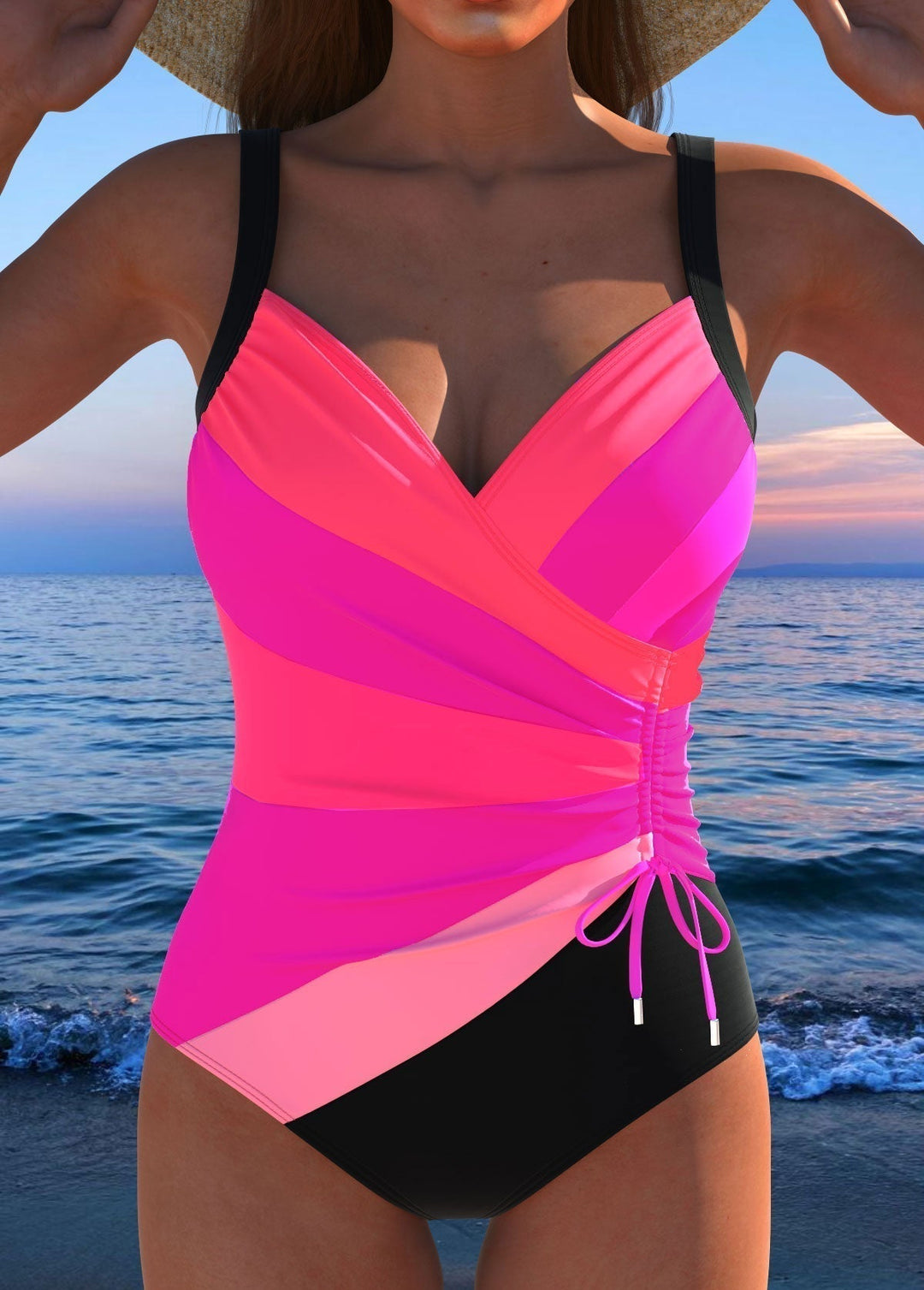 Bañador de lujo con escote cruzado y estampado multicolor