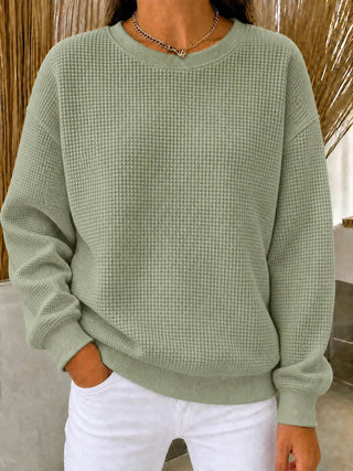Lanyera jersey de punto gofre con cuello redondo en verde