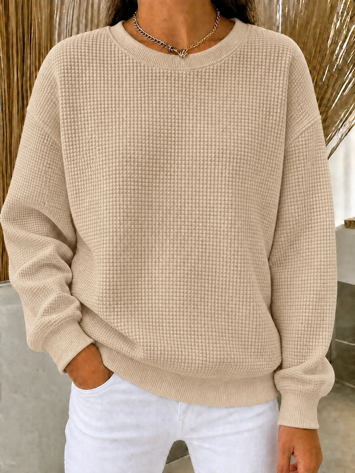 Lanyera jersey de punto gofre con cuello redondo en caqui