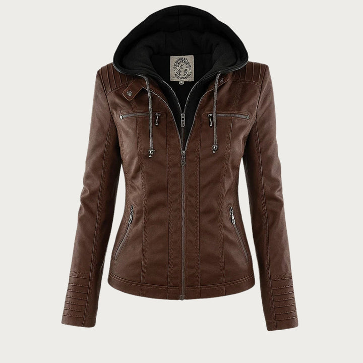 Flavia chaqueta efecto piel en marrón oscuro