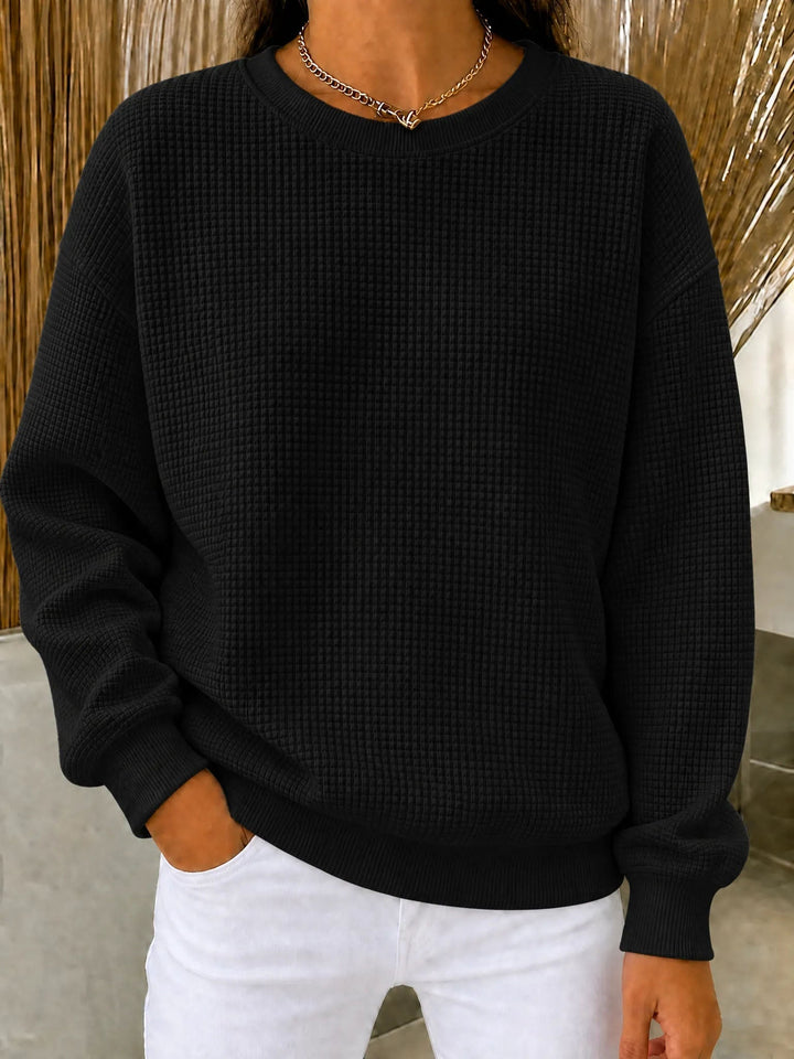 Lanyera jersey de punto gofre con cuello redondo en negro
