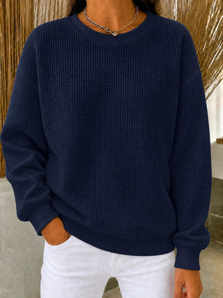 Lanyera jersey de punto gofre con cuello redondo en azul marino