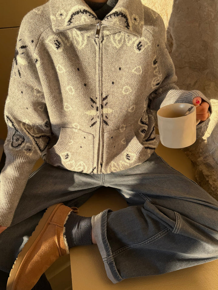 JESICA | CARDIGÁN CON CREMALLERA DE ESTAMPADO PAISLEY