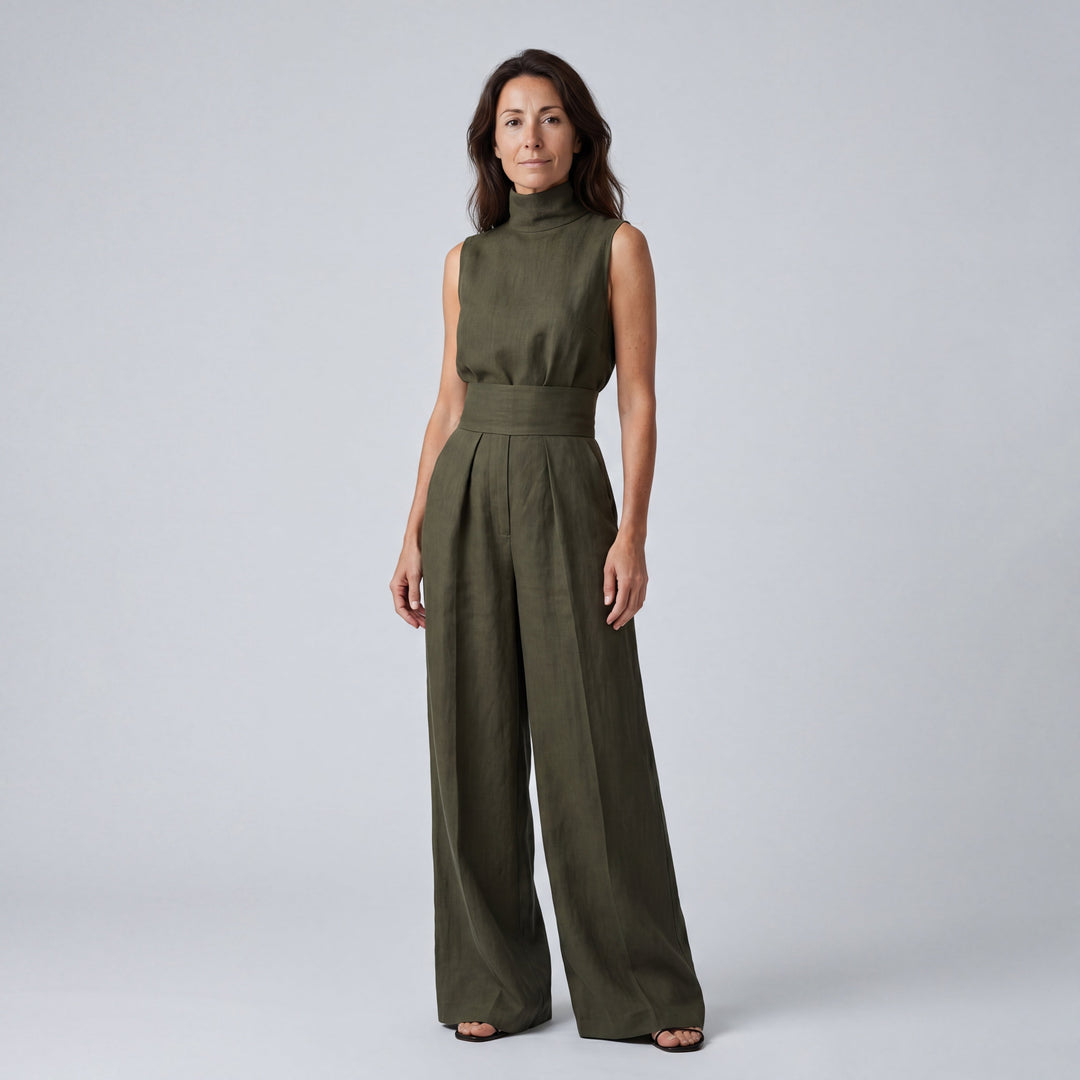 MARÍA | CONJUNTO DE CAMISETA SIN MANGAS Y PANTALONES ANCHOS DE ALGODÓN Y LINO, DE ESTILO MINIMALISTA