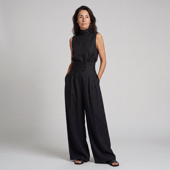 MARÍA | CONJUNTO DE CAMISETA SIN MANGAS Y PANTALONES ANCHOS DE ALGODÓN Y LINO, DE ESTILO MINIMALISTA