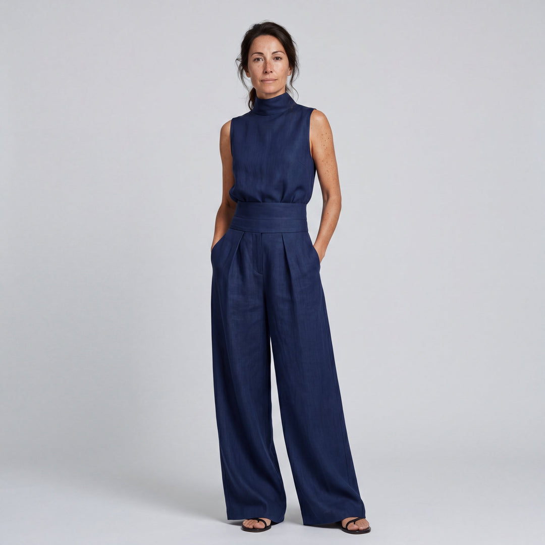 MARÍA | CONJUNTO DE CAMISETA SIN MANGAS Y PANTALONES ANCHOS DE ALGODÓN Y LINO, DE ESTILO MINIMALISTA