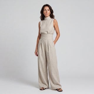 MARÍA | CONJUNTO DE CAMISETA SIN MANGAS Y PANTALONES ANCHOS DE ALGODÓN Y LINO, DE ESTILO MINIMALISTA