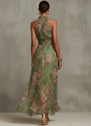 OLIVIA | VESTIDO LARGO CON CUELLO HALTER Y ESTAMPADO FLORAL