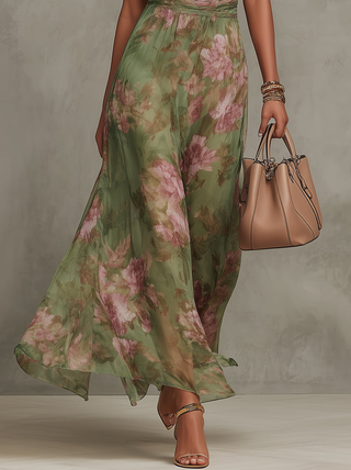 OLIVIA | VESTIDO LARGO CON CUELLO HALTER Y ESTAMPADO FLORAL